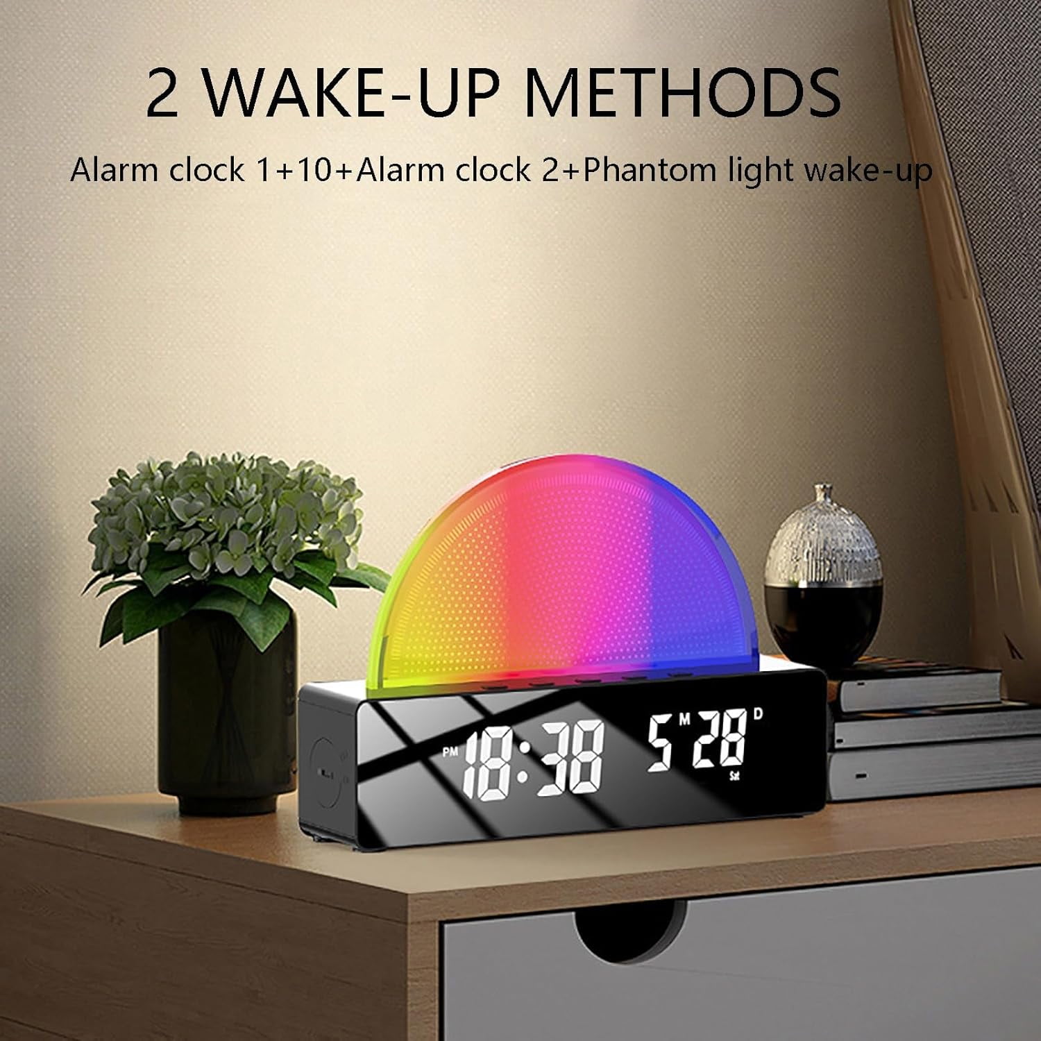 Alarm Clock Bedside Powered with Led Night Light Wake Up Sunrise Electric Silent Non Ticking Digital Alarm Clocks for Heavy Sleepers Snooze with Large Display Temperature (White, One Size)