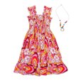 thumbnail image 2 of Moggemol Robe d'Été Décontractée pour Filles avec Collier, Imprimé Floral Bohème, Robe Soleil, Tenue de Plage pour les Vacances, Rouge 150, 2 of 6