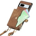 thumbnail image 3 of Wallet Case for Google Pixel 8, Adjustable Detachable Crossbody Zipper Purse Case with Card Holder & Kickstand, PU Leather Flip Folio Case for Google Pixel 8, Brown, 3 of 8