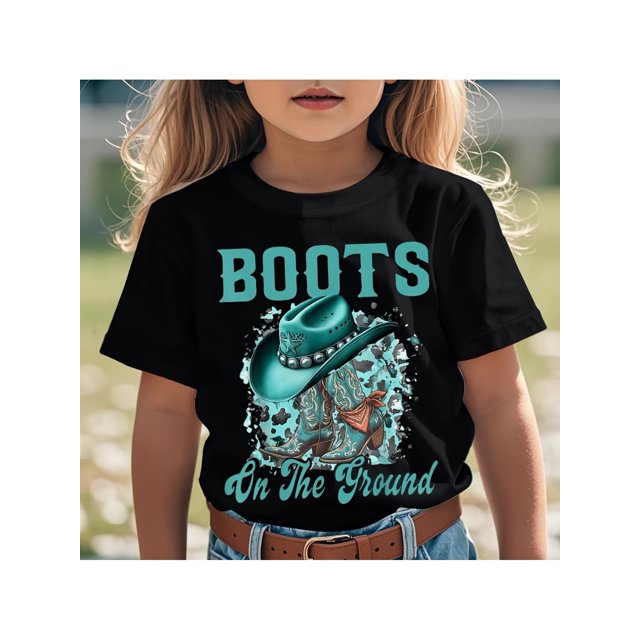 New Summer Girl Cowboy Hat, Boots, Turquoise, Western, Graphic. Short Sleeved 100% Cotton T-Shirt'