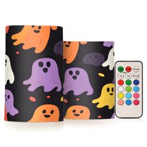 Yayeee Flameless Candles with Remote Flickering Battery Operated Multi Color Changing, Yellow Halloween Ghosts