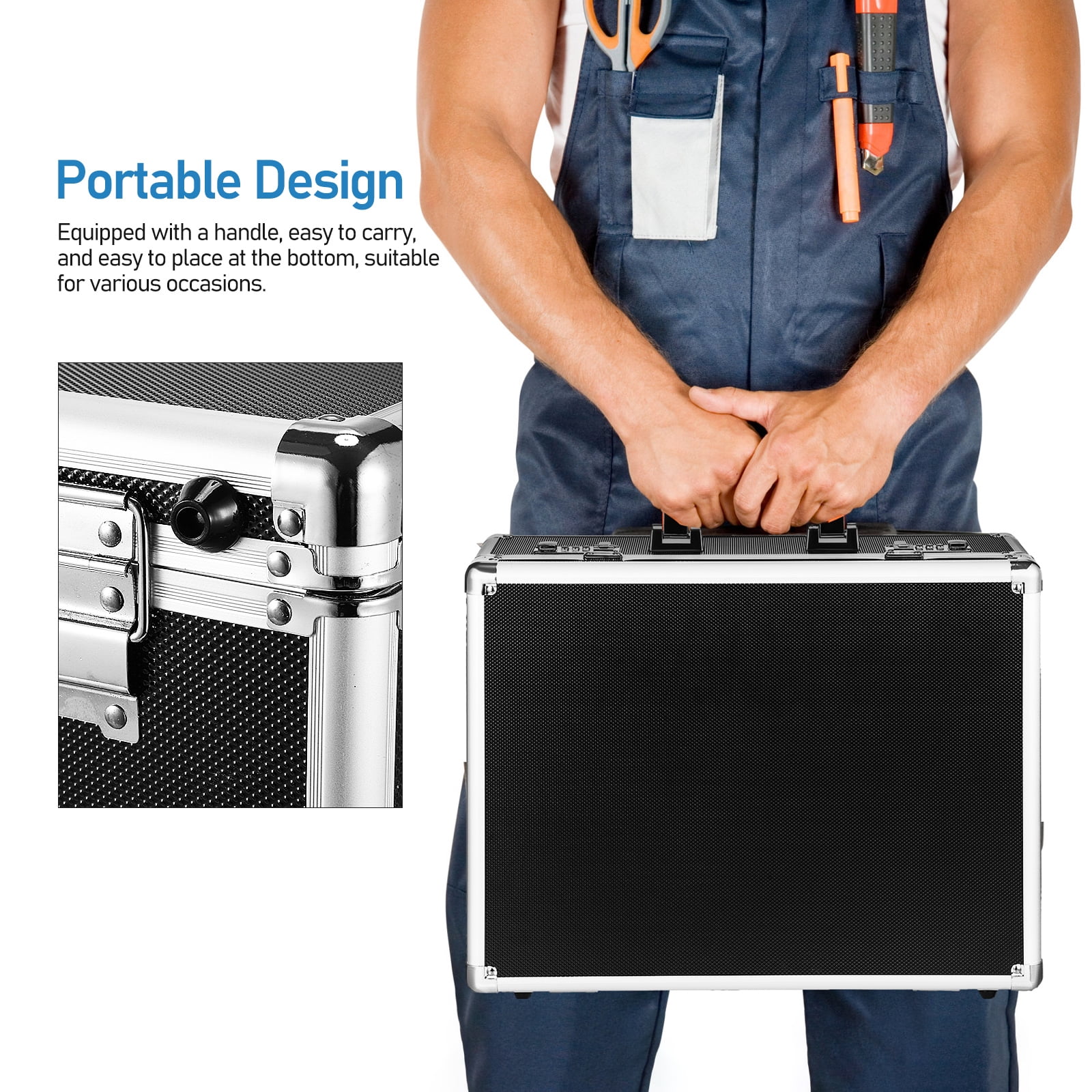 Weiweiguan Black Aluminum Briefcase with Lock for Travel (16.5 X 12.9 X 5.5 in)