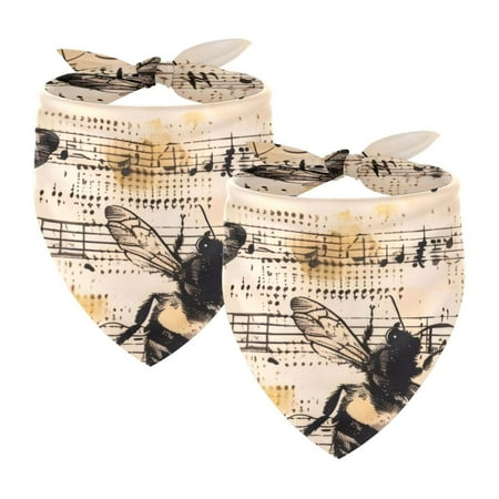 PhooArto Retro Music Notes Bees Patetrn Dog Bandanas 2 Pack Soft Washable Pet Scarf Triangle for Large Dogs Puppies and Cats