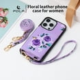 thumbnail image 4 of iPhone 14 Case Wallet for Women Girls, Floral Case with Cards Holder & Makeup Mirror Hand Wrist Crossybody Shoulder Strap RFID Blocking Purse Cover Case for Apple iPhone 14,Purple, 4 of 9
