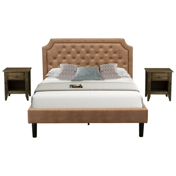 East West Furniture Granbury 3-Piece Wooden Queen Bedroom Set in Brown/Jacobean