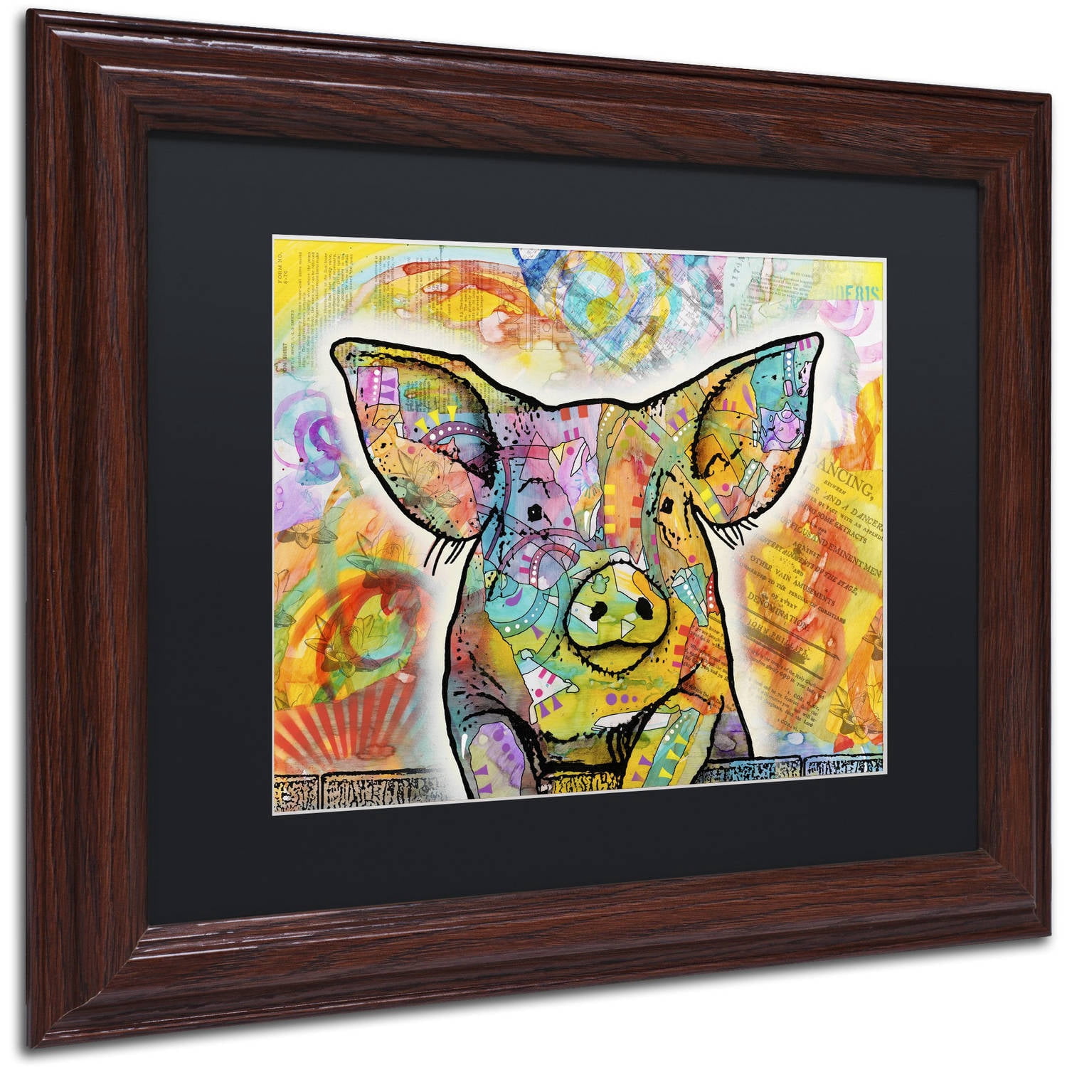 Trademark Fine Art 'The Pig' Canvas Art by Dean Russo, Black Matte, Wood Frame