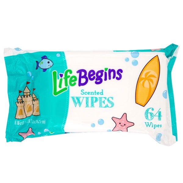 QC Life Begins Scented Aloe Baby Wipes, 64 Count Each