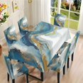 thumbnail image 2 of TSOVTHRID Blue Gold Marble Texture Print 7 Pcs Table Cover and Seat Slipcover Rectangle Tablecloth and Dining Chair Covers with Elastic Edge Furniture Decor for Home Kitchen, 2 of 6