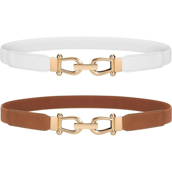 Women Stretchy Waist Belt Retro Elastic Skinny Belt for Ladies with Gold Buckle