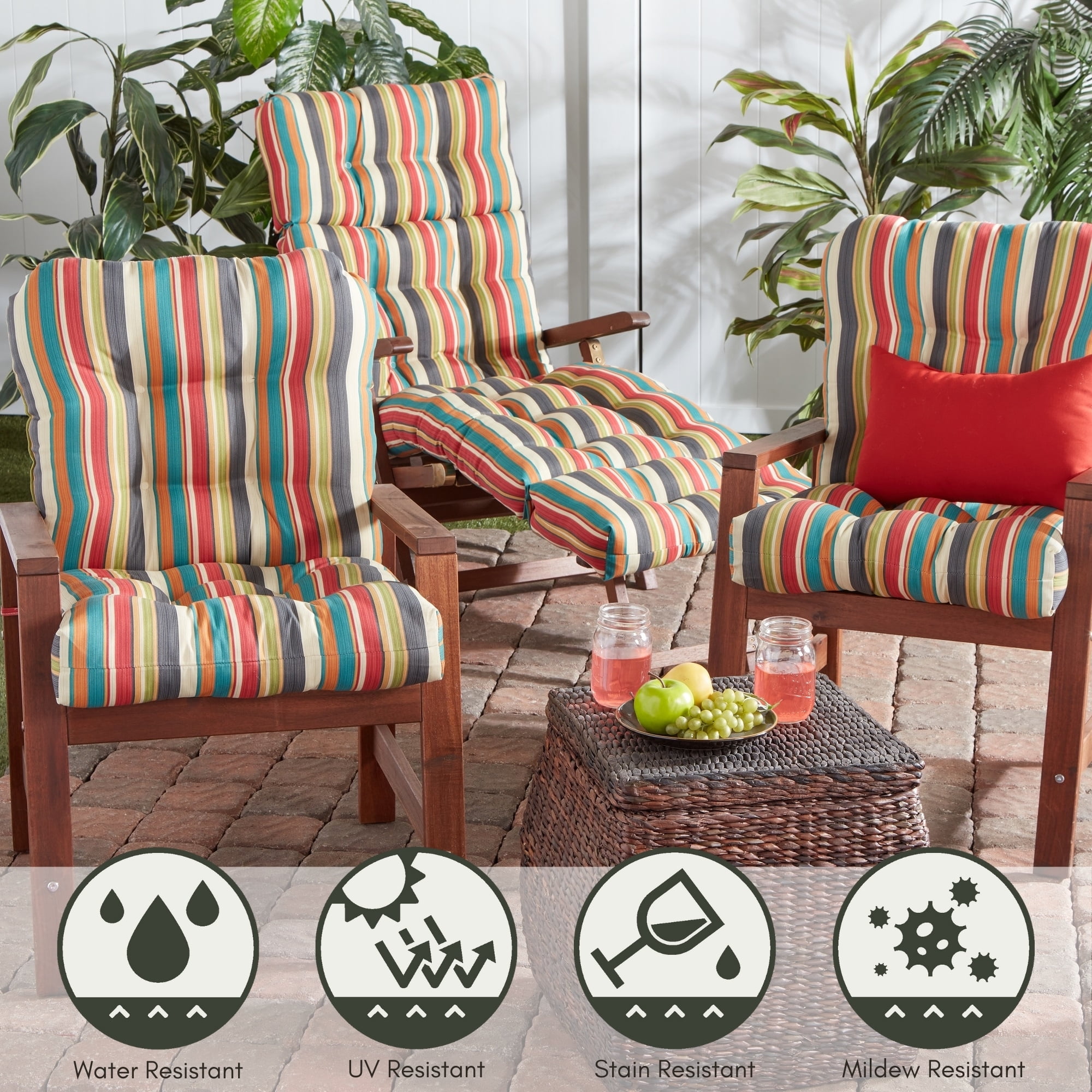 Greendale Home Fashions Outdoor Tufted 42'' x 21'' Chair Cushion, Sunset Stripe