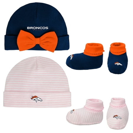 Denver Broncos Hats - Girls Newborn & Infant Navy/Pink Denver Broncos Cuffed Knit Hat & Booties Set - Newborn