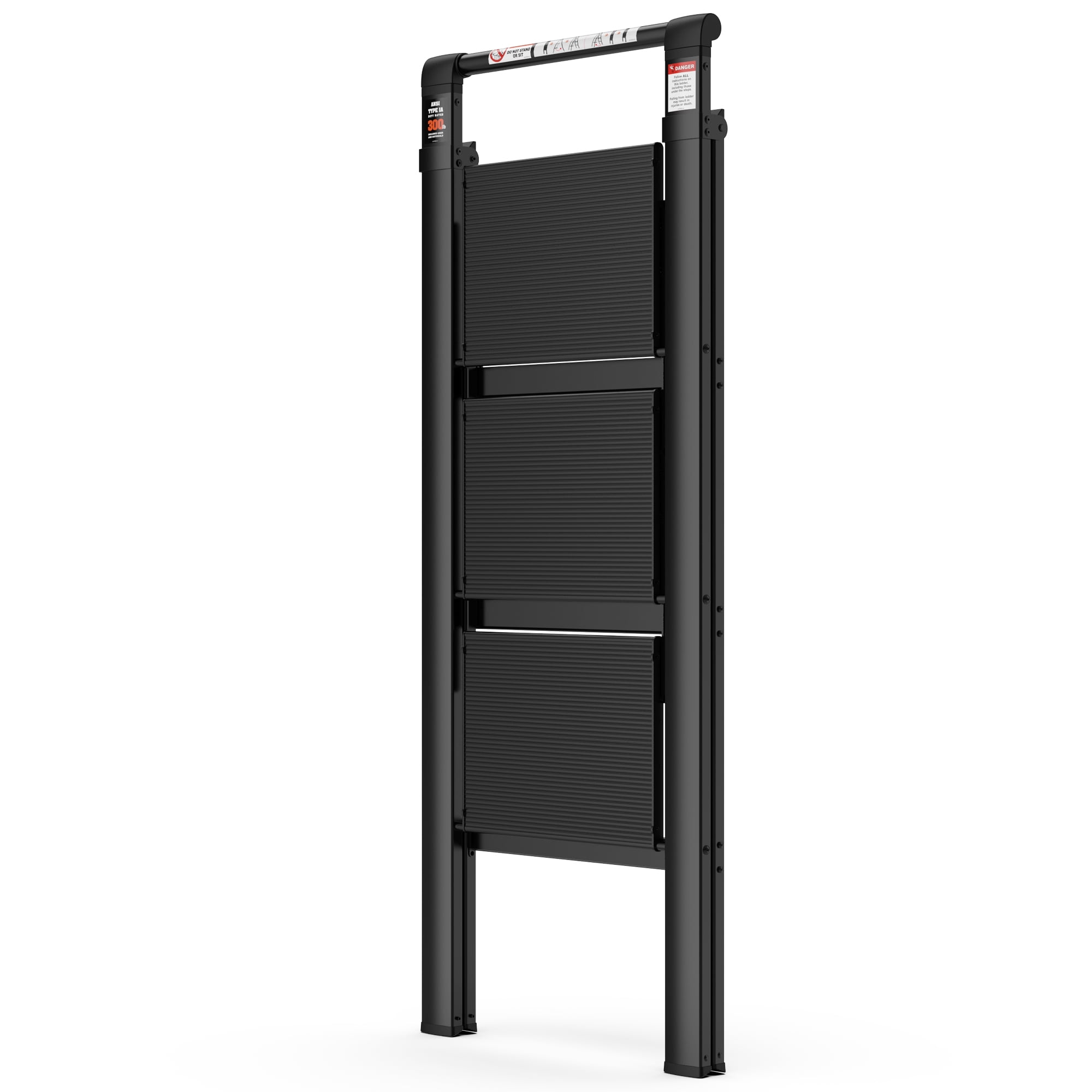 Kadyn Aluminum 3 Step Ladder, Retractable Ladder Folding Step Stool with Anti-Slip Wide Pedal, Portable Lightweight Ladder for Home and Office Use, Black