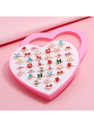 36PCS Kids Ring, Peaoy Cute Cartoon Rhinestone Adjustable Jewelry Ring  Alloy Ring for Kids Girls Children