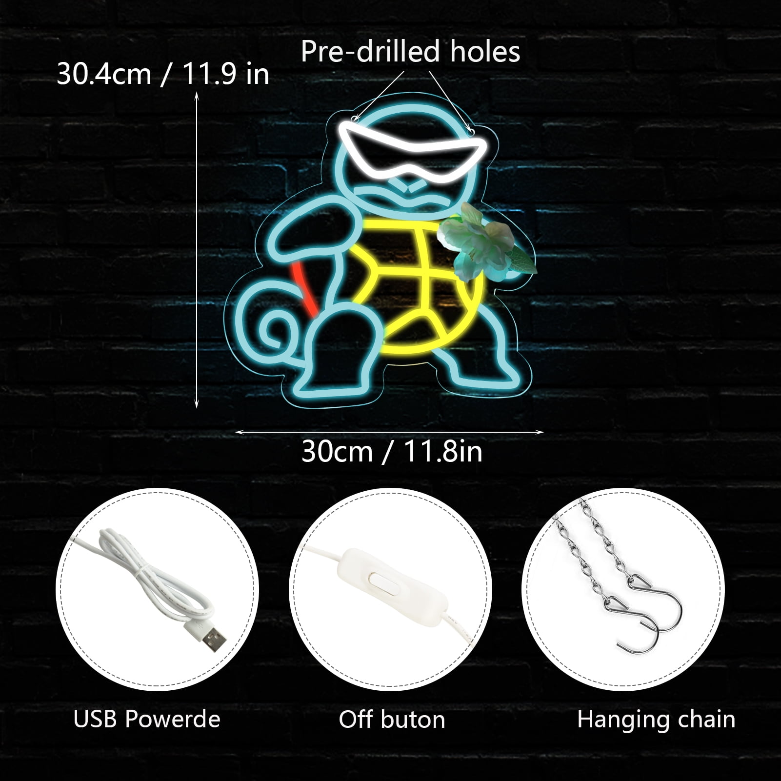 Cartoon Turtle Neon Sign Multicolor USB LED Decor