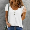 thumbnail image 6 of Mittory Summer Tops for Women Solid Color Crewneck Buttons Up Henley T Shirts Short Sleeve Tunics Trendy, 6 of 6