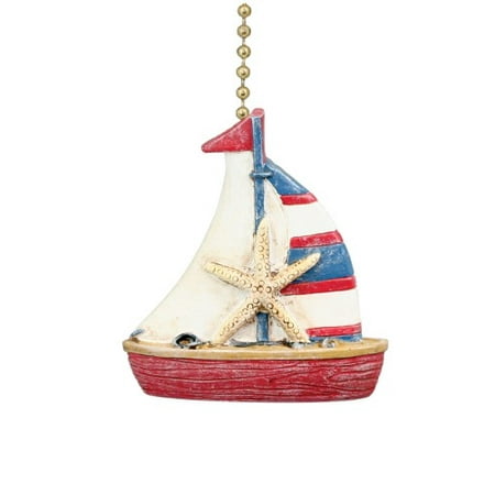 

Nautical Coastal Red and Blue Sailboat Ceiling Fan Light Pull