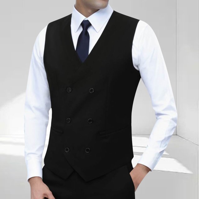 Camiseta sin mangas de cuello redondo para hombre, moda de temperamento, sin mangas, solapa, color liso, bolsillo, traje, poliéster