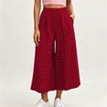 thumbnail image 2 of Womens Checkered High Waisted Wide Leg Pants Elastic Waist Pull On Palazzo Trousers Casual Boho Gaucho Pants with Pockets Wine, 2 of 6