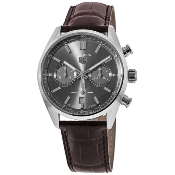Tag Heuer Carrera Chronograph Grey Dial Brown Leather Strap Men's Watch CBN2012.FC6483