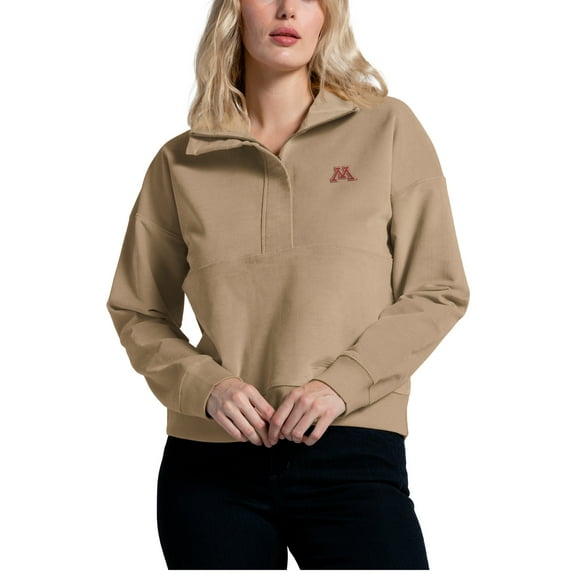 Women's League Collegiate Wear Tan Minnesota Golden Gophers Stretch Cord Half-Zip Sweatshirt