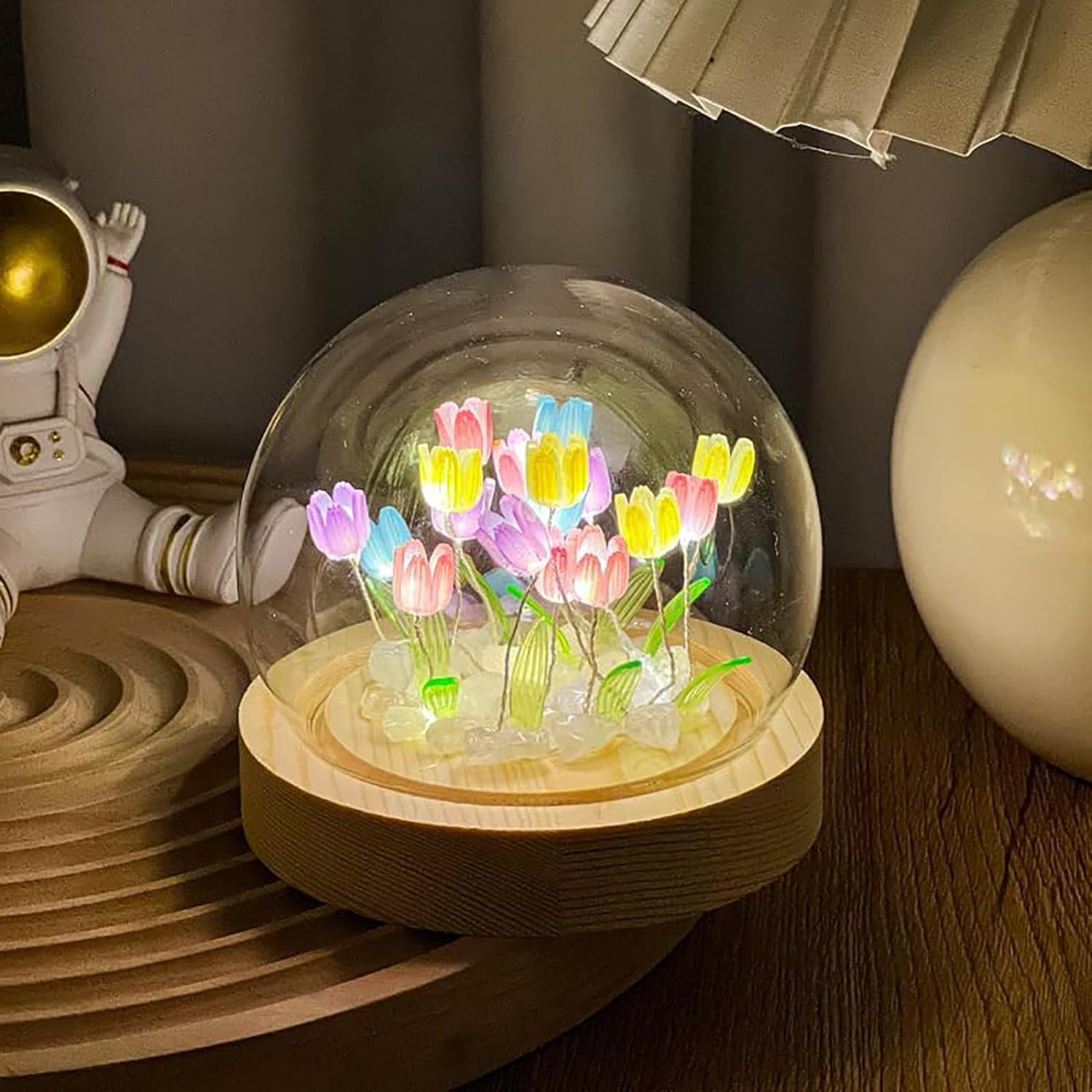 Tulip Lamp Gifts for Women, LED Tulip Crystal Glass Ball Night Light Bedroom Decor Tulip Night Light for Birthday Anniversary Mother's Day Valentines Day