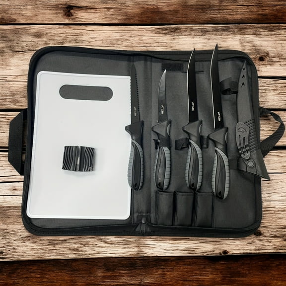 6-Piece Fish Knife Set for Filleting and Deboning – Includes Four Fishing Knives, Knife Sharpener, Cutting Board, and Tote Bag – Perfect Fall Gift for Loved Ones