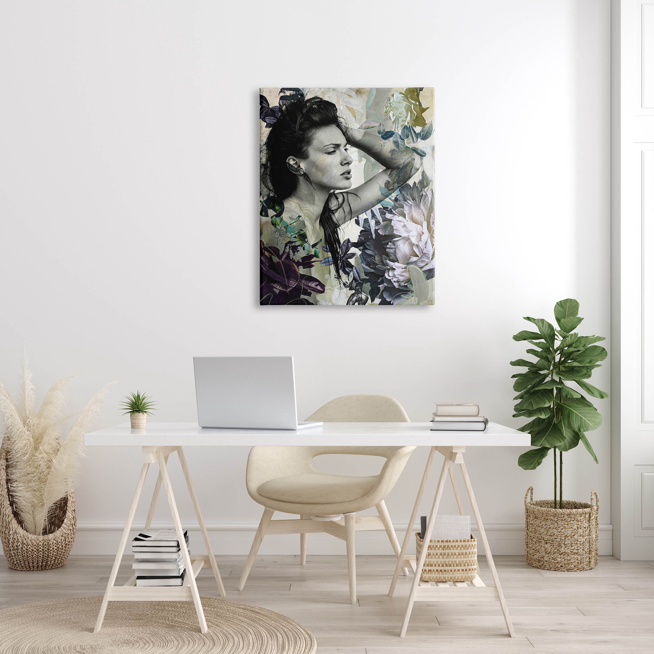 Floral Blossom Woman Collage Botanical & Floral Graphic Art Gallery Wrapped Canvas Print Wall Art