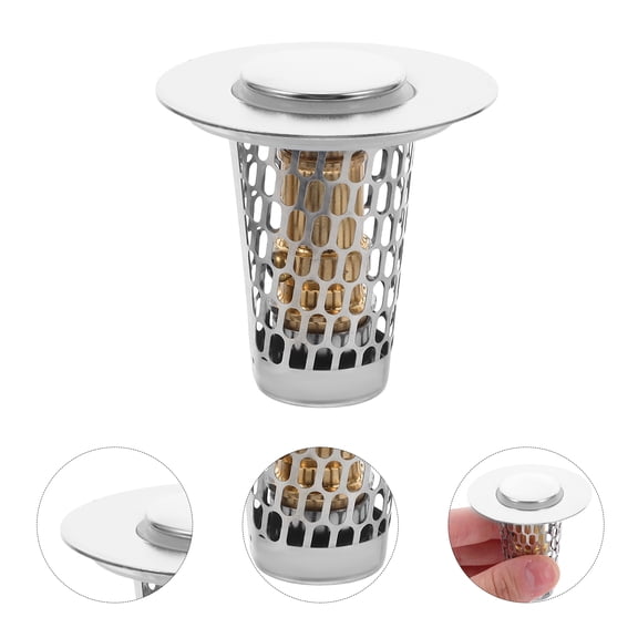 ETHZZLE 2Pcs Silver Stainless Steel Universal Bathroom Drain Stopper with Hair Filter Pop Up Plug