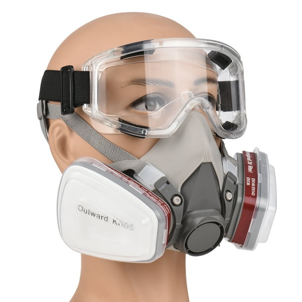 Demi-masque respiratoire réutilisable avec filtres, masque à gaz avec  lunettes anti-buée, masque de peinture pour poussière, peinture, vapeur