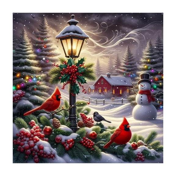 Christmas Cardinal Diamond Painting, 14x14 in DIY Crystal Art Kit for Adult Holiday Crafting & Wall Decor