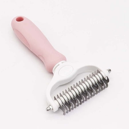 Pet Dematting Comb for Dogs Cats Double-Sided Grooming Brush with Safety Blades Removes Tangles Mats Loose Hair for Long Short Haired Breeds Professional De-shedding Tool for Shedding