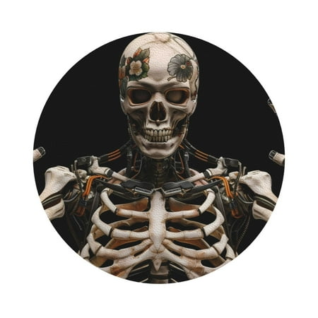 

Pofeuu Cyber Skeleton With Tattoos Print Leather Coasters Set of 6 Round Cups Mugs Mat Pad for Home Kitchen Heat Resistant Drink Coasters Round Shape