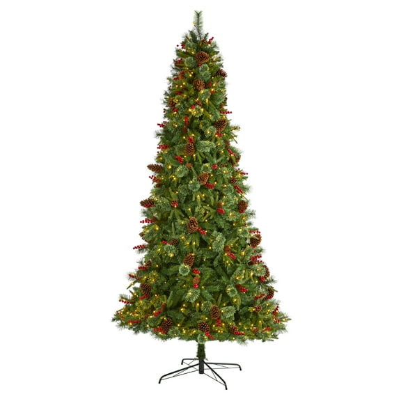 Nearly Natural 9ft. Norway Mixed Pine Artificial Christmas Tree with 650 Clear LED Lights, Pine Cones and Berries