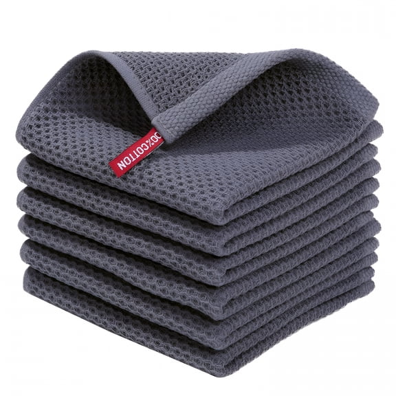AUQ 2026 New 100% Cotton Waffle Weave Dish Cloths for Washing Dishes,Dish Wash Cloths Super Soft and Highly Absorbent Dish Cloths for Kitchen,12X12 Inches,6-Pack,Dark Gray
