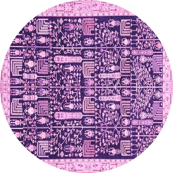 Ahgly Company Indoor Round Oriental Pink Traditional Area Rugs, 3' Round