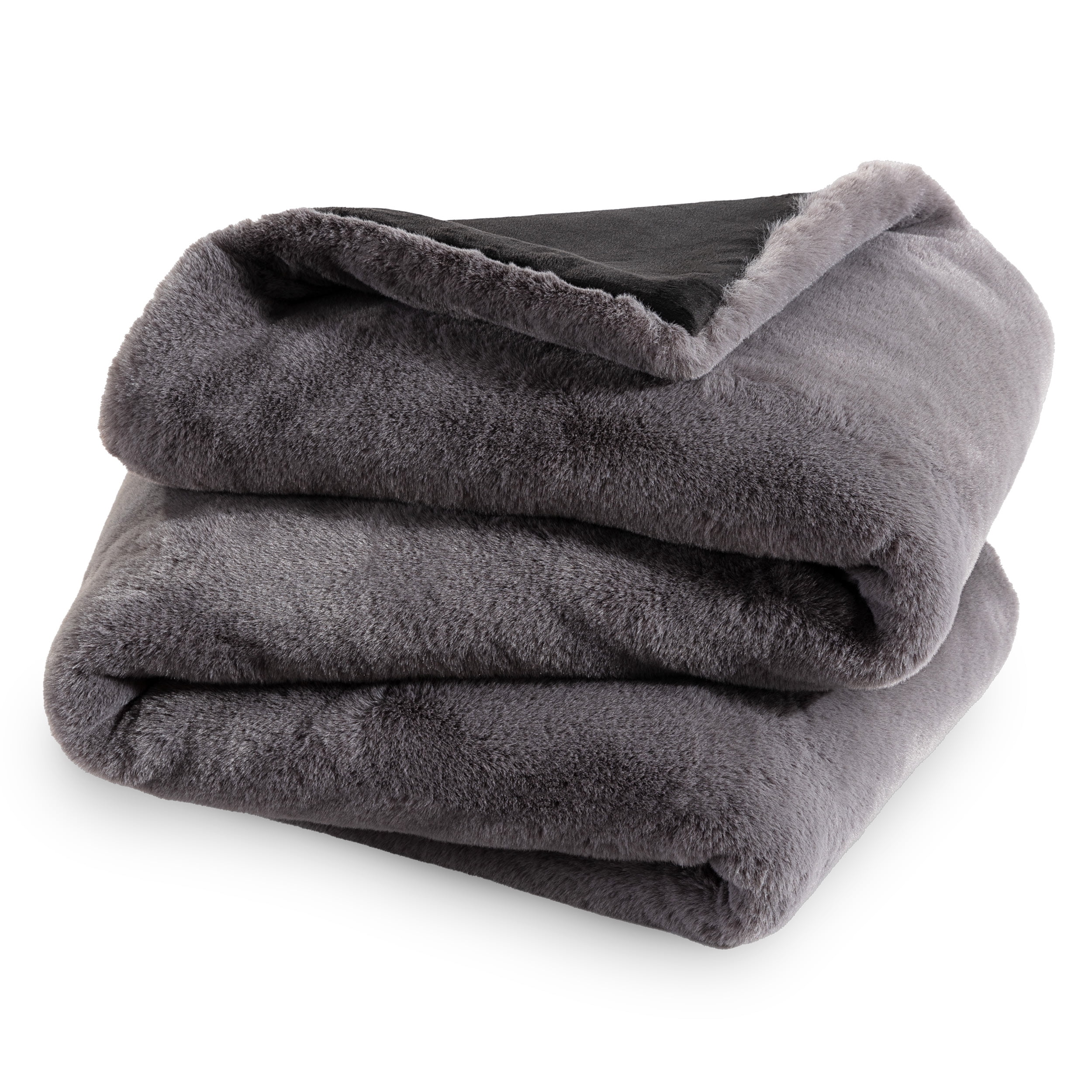 Bare Home Faux Fur Blanket - 47" x 60" - Ultra Soft Fleece - Throw, Dark Gray