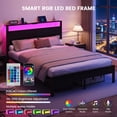 thumbnail image 2 of Kbun Full Size Platform Bed Frame with Wood Headboard, Metal Bed Frame with LED Light, Heavy Duty Steel Slat Supported Full Bed Frames, No Box Spring Needed, Black, 2 of 9