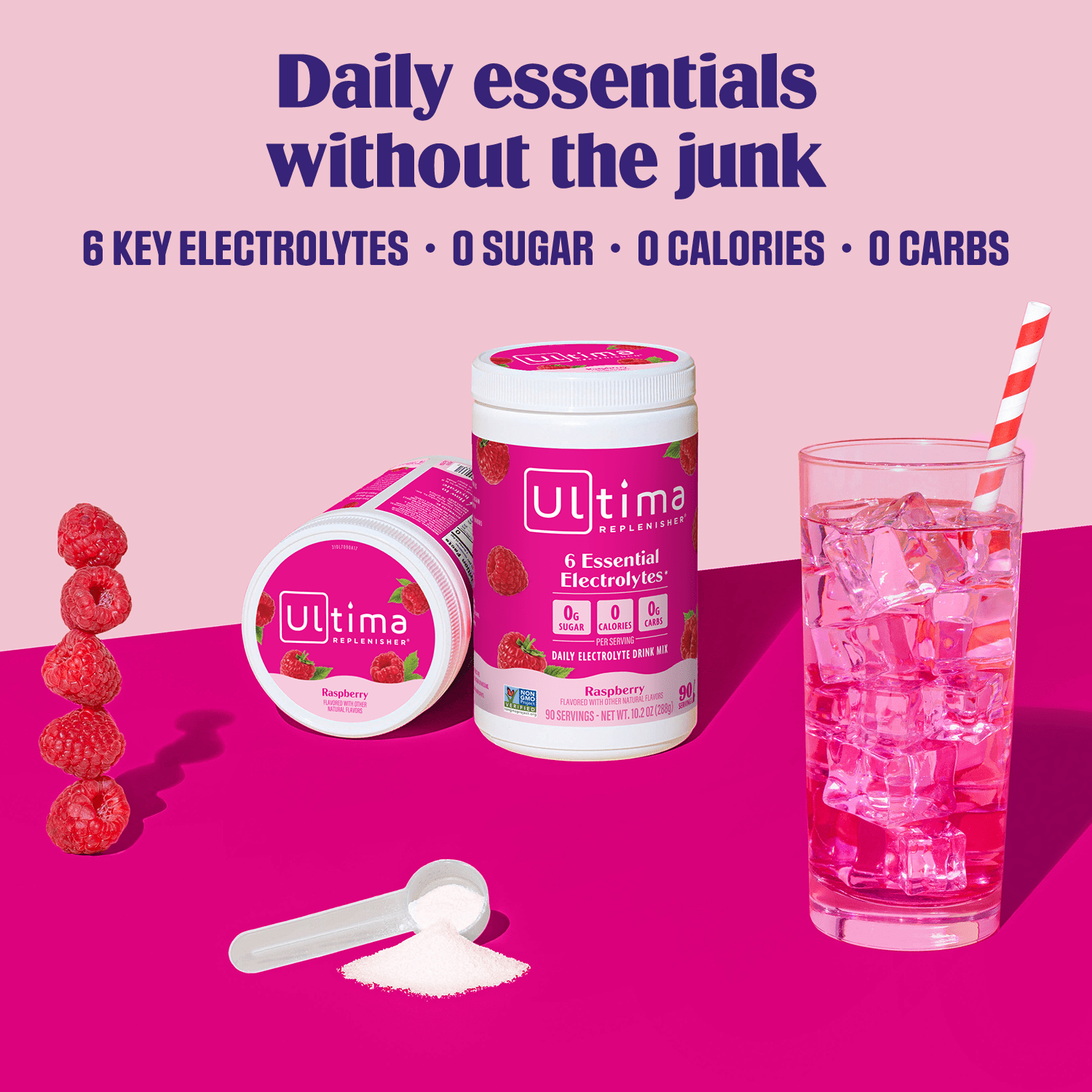 Ultima Replenisher Hydration Electrolyte Powder Drink Mix, Keto, Sugar-Free Raspberry, 90 Servings