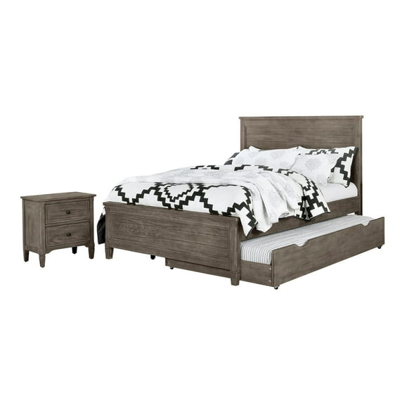 FOA Haed 3pc Gray Solid Wood Bedroom Set - Full Nightstand Trundle