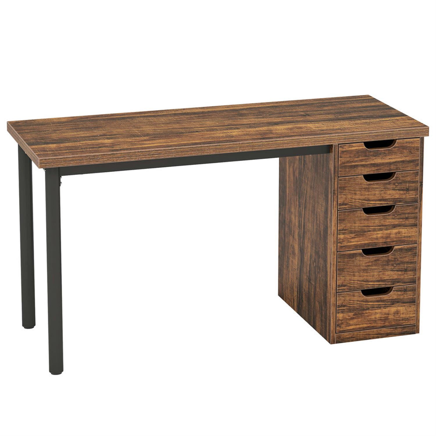 Demi Bonn 47" Computer Desk with 5 Drawer, Modern Study Writing Gaming Table for Home Office, Brown