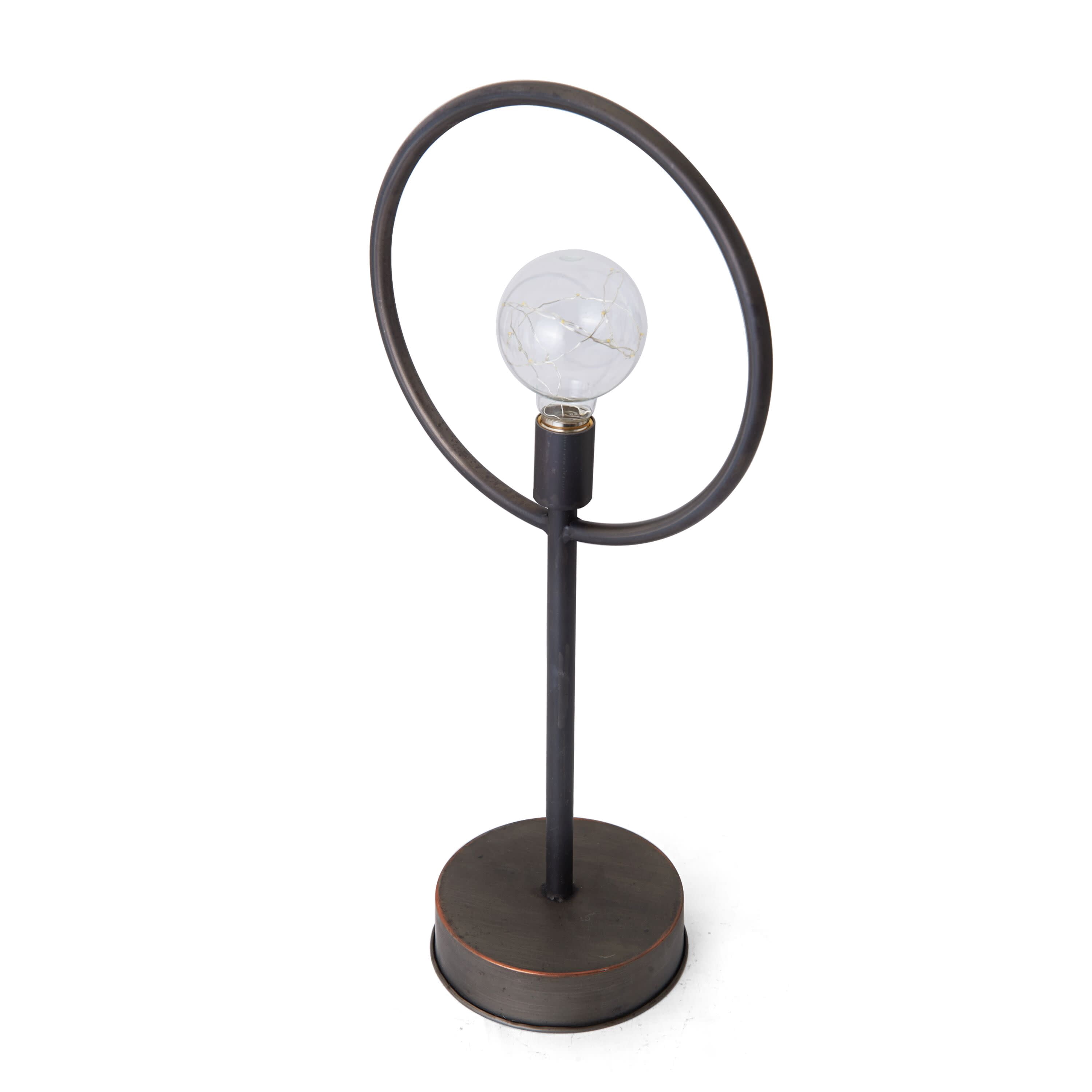 Elements 21-inch By 9.8-inch Round Metal Stand with Led Bulb
