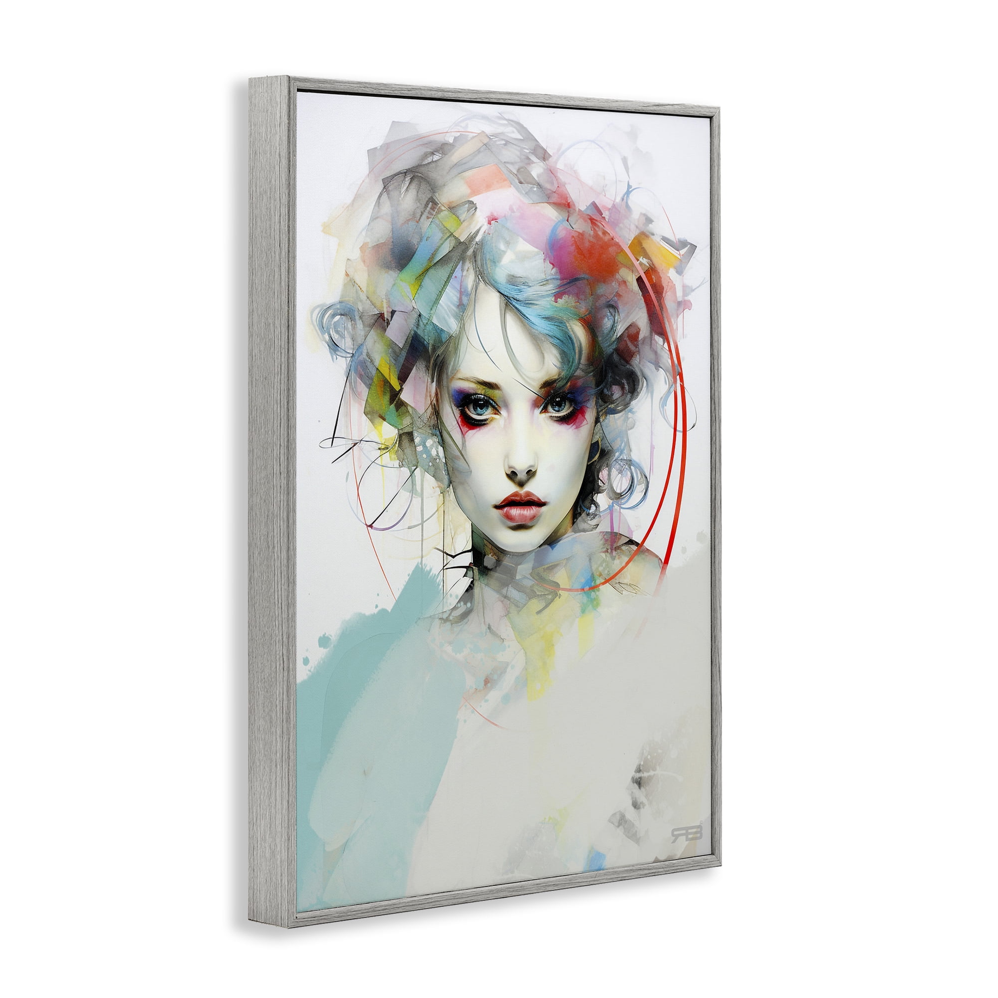 Stupell Industries Abstract Hair Visage Novelty Painting Gray Framed Art Print Wall Art, 12 x 18