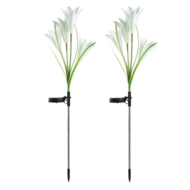 Lámpara de jardín forma de flor Lámpara de césped al aire libre colorida luz solar decorativa LED, blanco 2pcs Vogacara HA002386-01