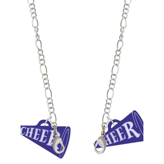 Acrylic 1.25" Navy Cheer Megaphone Silvertone Face Mask Necklace