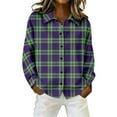 thumbnail image 3 of CAIXIA Womens Plaid Shirts Womens Plaid Jacket Cotton Classic Long Sleeve Button Down Collared Casual Tops Lightweight Fall Blouses, 3 of 5