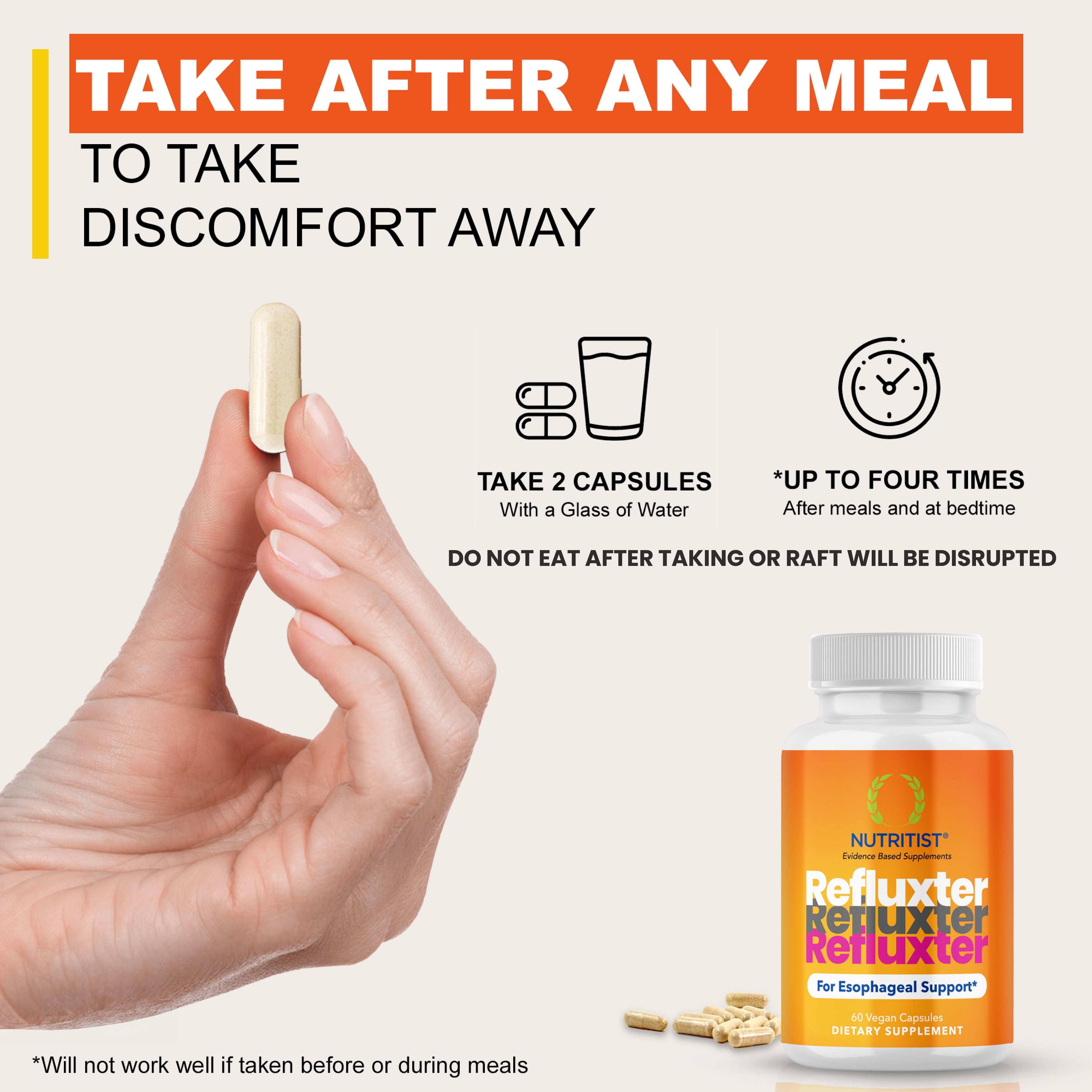 Nutritist Refluxter - Sodium Alginate Therapy for Acid Reflux, Heartburn, Gerd, Lpr, and Silent Reflux Relief. Zero Sugar and Preservatives. 60 Capsules.