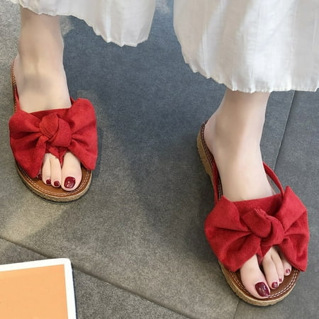 

Summer Slippers For Women Beach Accesseories Flip Flops For Women Women Fashion Solid Color Bow Tie Flat Heel Sandals Slipper Rome Beach Shoes Swimming Pool Accessories Mens Women Slippers