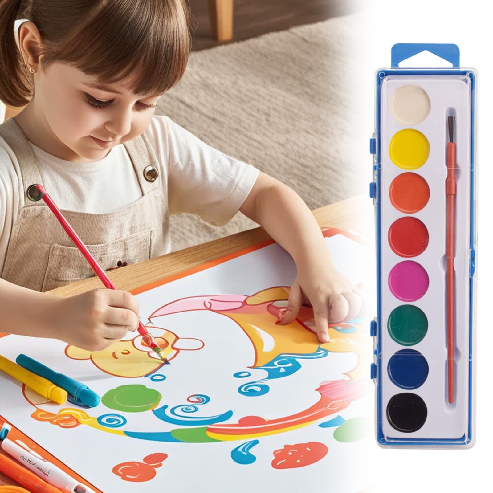 1 Pack 8 Colors Watercolor Paint Set Valentine's Day Gifts Washable Watercolor Paint with Paintbrush for Classroom School Preschool Gifts Birthday Party Supplies