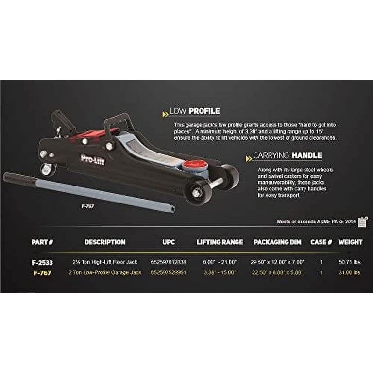 Pro-Lift Durable Steel Low Profile 2 Ton Floor Jack F-767 Grey