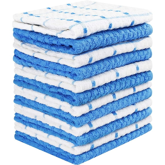 Kitchen Towels, Pack of 12, 15 x 25 Inches, 100% Ring Spun Cotton Super Soft and Absorbent Blue Dish Towels, Tea Towels and Bar Towels
